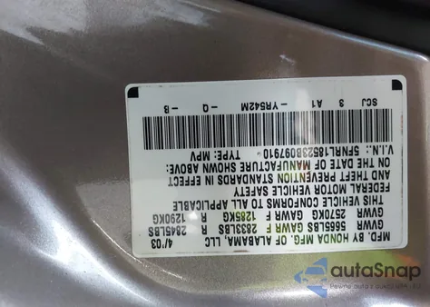 2003 Honda Odyssey Lx from USA, damaged, VIN 5FNRL18523B097910
